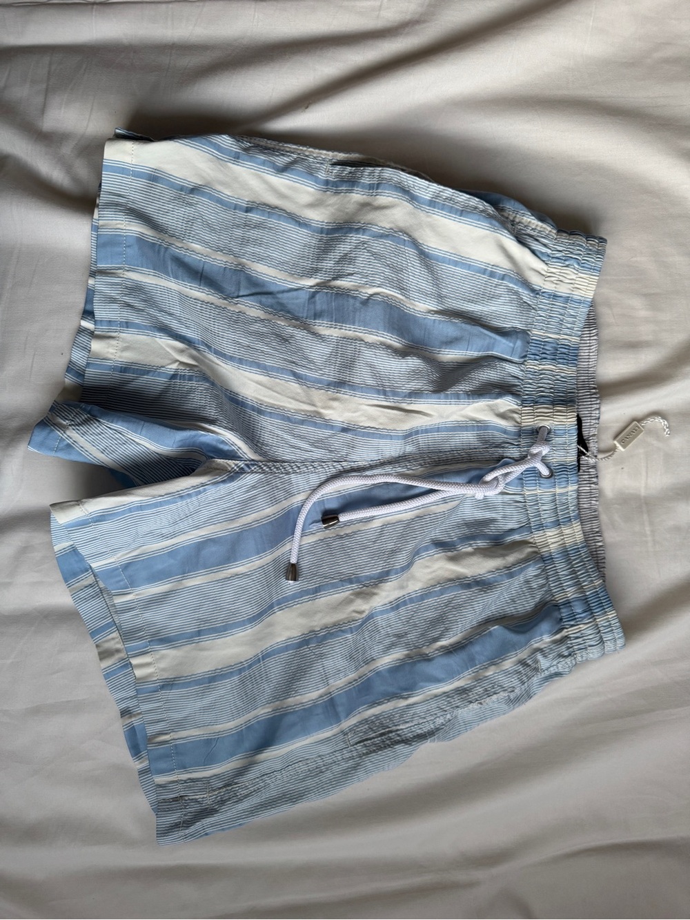 Canali Light Blue and White Striped Swim Trunks